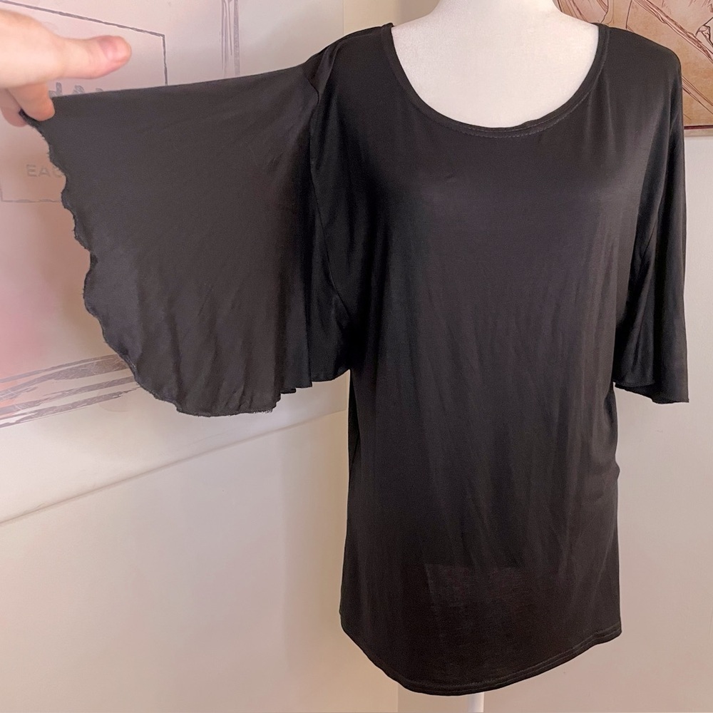 Spiral Gothic Bat Wing Short Sleeve Top Black Size 2XL